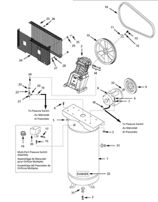 Tank Parts Diagram and Parts List for VT7610  Campbell Hausfeld Compressor